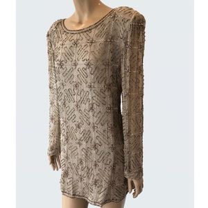 True Vintage Nude Beaded Cocktail Mini Dress